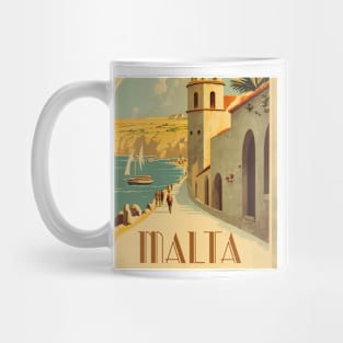 Malta Streetscape Vintage Travel Art Poster Mug